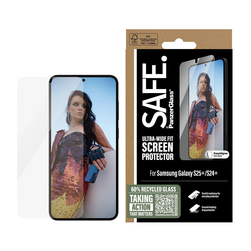Протектор за екран PanzerGlass Safe. Ultra-Wide Fit EasyAligner за Samsung Galaxy S25+ S936, закалено стъкло, пълно залепване, повторно запечатан
