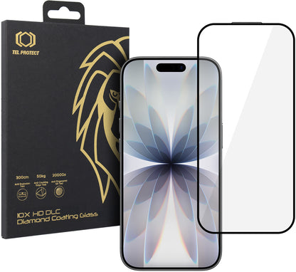 Протектор за екран Tel Protect 10X HD DLC Diamond Coating за Apple iPhone 17 / 16 Pro, закалено стъкло, Full Glue, черен