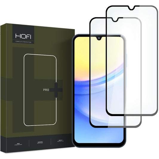 СКРИЙН ПРОТЕКТОР HOFI Glass PRO+ за Samsung Galaxy A15 5G A156 / A15 A155, стъклен щит, пълно лепило, комплект 2 броя, 2.5D, черен 