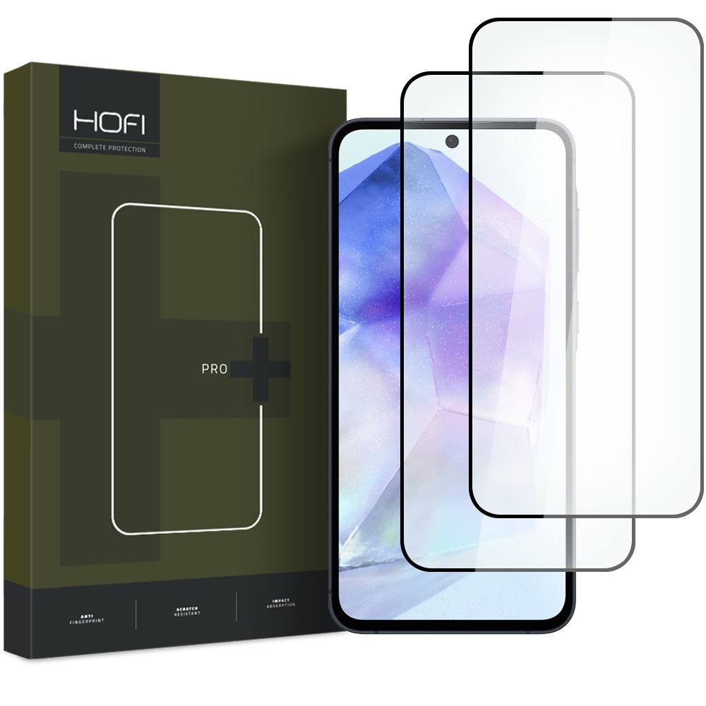 HOFI Glass PRO+ Защитен екран за Samsung Galaxy A55 5G A556 / A35 5G A356, стъклен щит, пълно лепило, комплект 2 броя, 2.5D, черен 