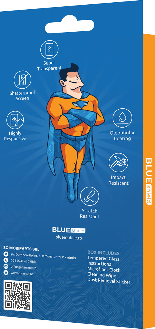 Защитно фолио Blue Shield за екран на Samsung Galaxy A55 5G A556, закалено стъкло, пълно лепило, съвместимо с калъф, черно