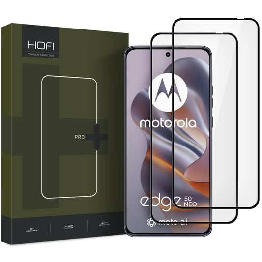 HOFI Glass PRO+ Screen Protector за Motorola Edge 50 Neo, Защитно фолио, стъклен щит, пълно залепване, комплект от 2 части, 2.5D, черен