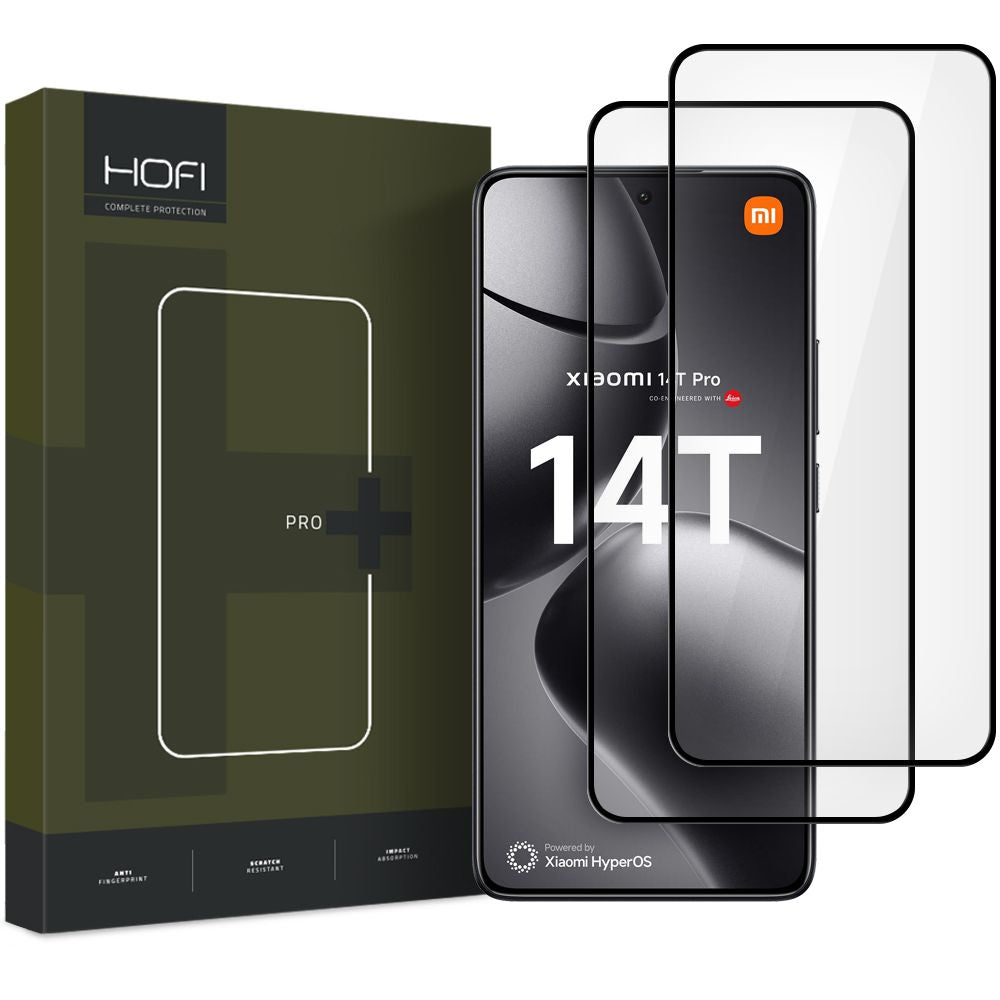 HOFI Glass PRO+ Защитен екран за Xiaomi 14T Pro / 14T, екранирано стъкло, пълно лепило, комплект от 2 части, 2.5D, черен 