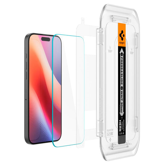 Защитно фолио за екран Spigen GlastR EZ FIT за Apple iPhone 17 Pro / 17 / 16 Pro, закалено стъкло, пълно залепване, комплект 2 броя