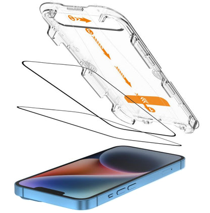 Защитно фолио за екран Tech-Protect Quick Set+ за Apple iPhone 17e / 16e / 14 / 13 Pro, Закалено стъкло, Пълно залепване, Комплект 2 броя, Черно