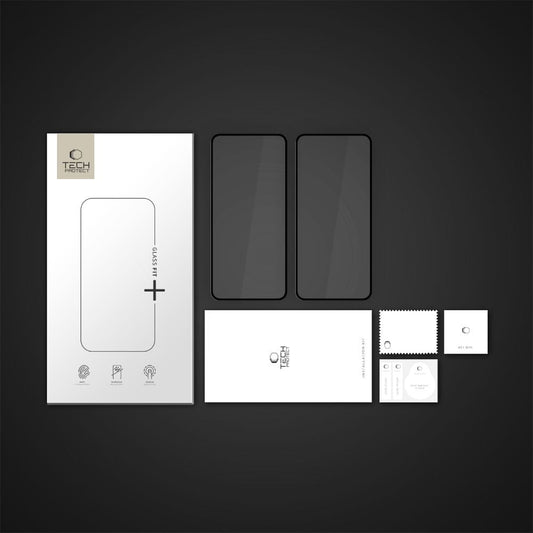 Защитно фолио за екран Tech-Protect FIT+ за Motorola Moto G56, закалено стъкло, пълно лепене, комплект от 2 броя, 2.5D, черно