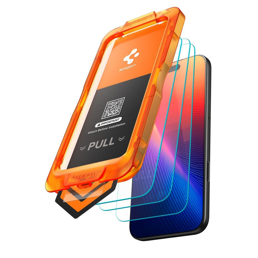 Spigen GlastR Align Master Slim Screen Protector for Apple iPhone 17 Pro, Tempered Glass, Full Glue, Set of 3 Pieces