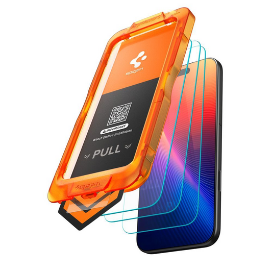 Защитно фолио за екран Spigen GlastR Align Master Slim за Apple iPhone 17 Pro, закалено стъкло, пълно лепило, комплект от 3 броя AGL10103