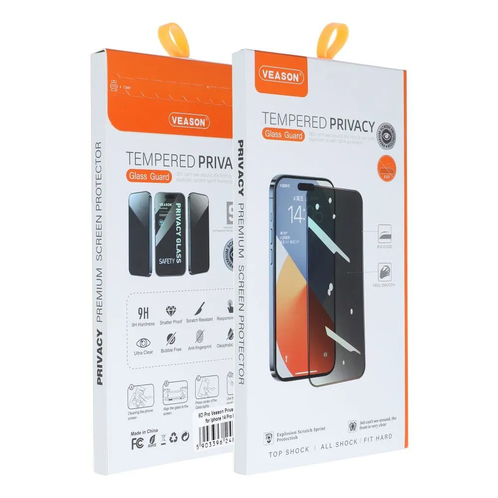 Протектор за екран Privacy Veason за Apple iPhone 17 Pro Max, закалено стъкло, пълно залепване, 6D