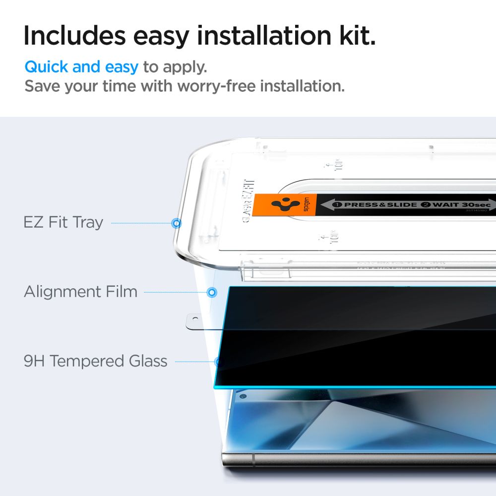 Spigen EZ FIT Privacy Screen Protector за Samsung Galaxy S24 Ultra S928, защитно стъкло, пълно лепило, комплект 2 броя 