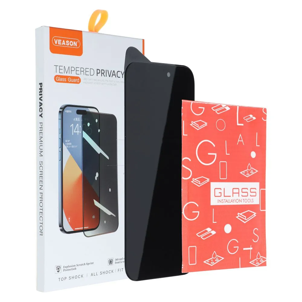 Протектор за екран Privacy Veason за Apple iPhone 17 Pro Max, закалено стъкло, пълно залепване, 6D
