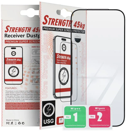 Протектор за екран OEM Ultra Strong 45KG за Apple iPhone 16 Pro Max, закалено стъкло, пълно залепване, 2.5D, черен