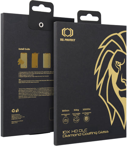 Протектор за екран Tel Protect 10X HD DLC Diamond Coating за Apple iPhone 17 / 16 Pro, закалено стъкло, Full Glue, черен
