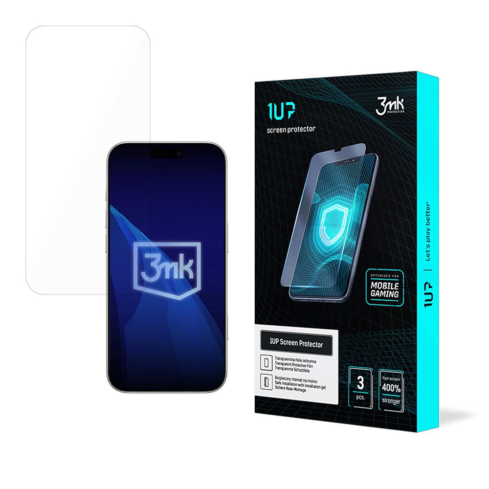Защитно фолио 3MK 1UP за екран на Apple iPhone 17 Pro Max, закалено стъкло, Full Glue, комплект от 3 броя