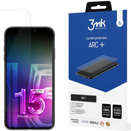 Протектор за екран 3MK ARC+ за Apple iPhone 15, пластмаса