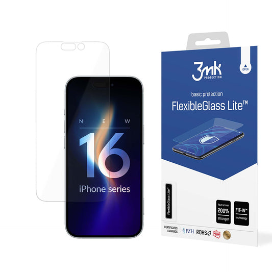 Протектор за екран 3MK FlexibleGlass Lite за Apple iPhone 16 Pro, гъвкаво стъкло, пълно залепване