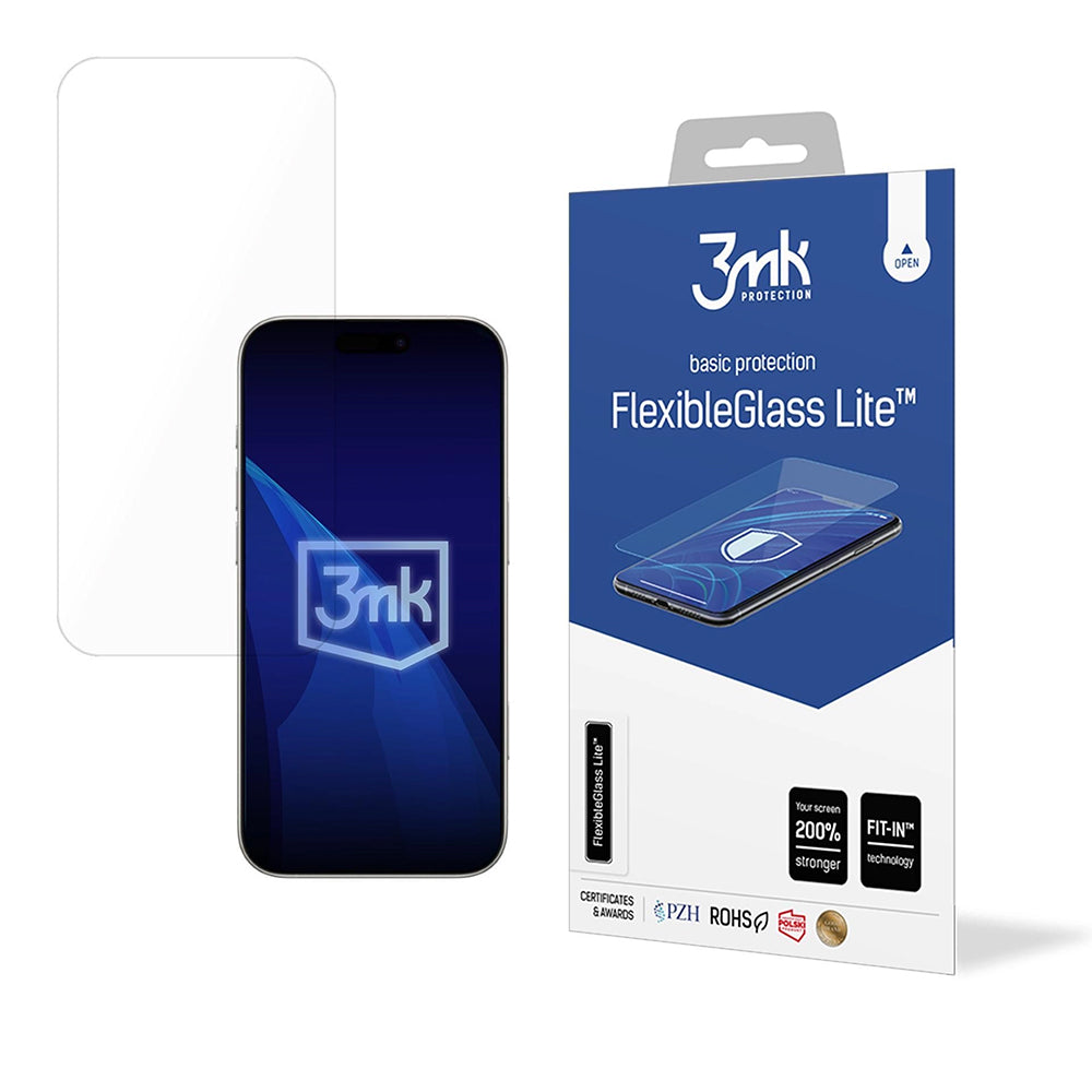 Защитно фолио 3MK FlexibleGlass Lite за екран на Apple iPhone 17, Гъвкаво стъкло, Пълно залепване