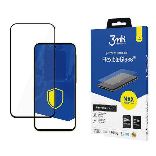 Протектор за екран 3MK FlexibleGlass Max за Samsung Galaxy A35 5G A356, гъвкаво стъкло, пълно залепване, черен