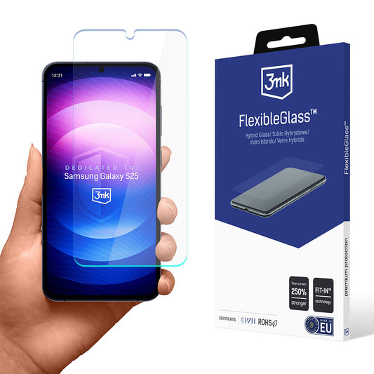 Протектор за екран 3MK FlexibleGlass за Samsung Galaxy S25 S931, гъвкаво стъкло, пълно залепване