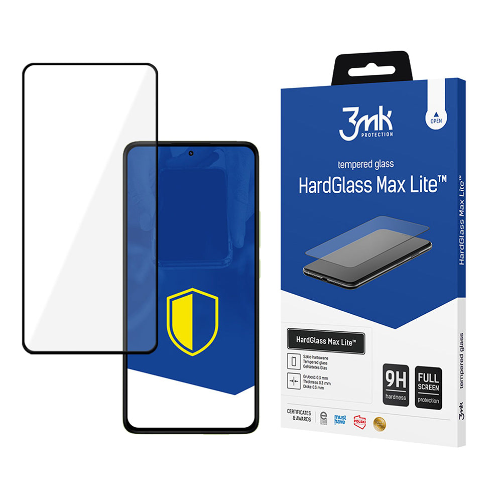 Протектор за екран 3MK HardGlass Max Lite за Xiaomi Redmi Note 14 Pro 4G / Note 14 Pro+ 5G, закалено стъкло, пълно залепване, черен