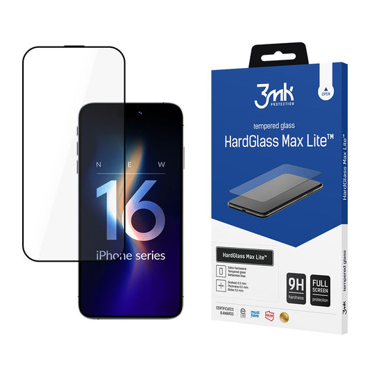 Протектор за екран 3MK HardGlass за Apple iPhone 16 Pro Max, закалено стъкло, пълно залепване, черен