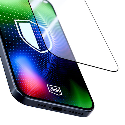 Защитно фолио 3MK Hardy Ultra за екран на Apple iPhone 17 / 16 Pro, закалено стъкло, пълно лепило, черно