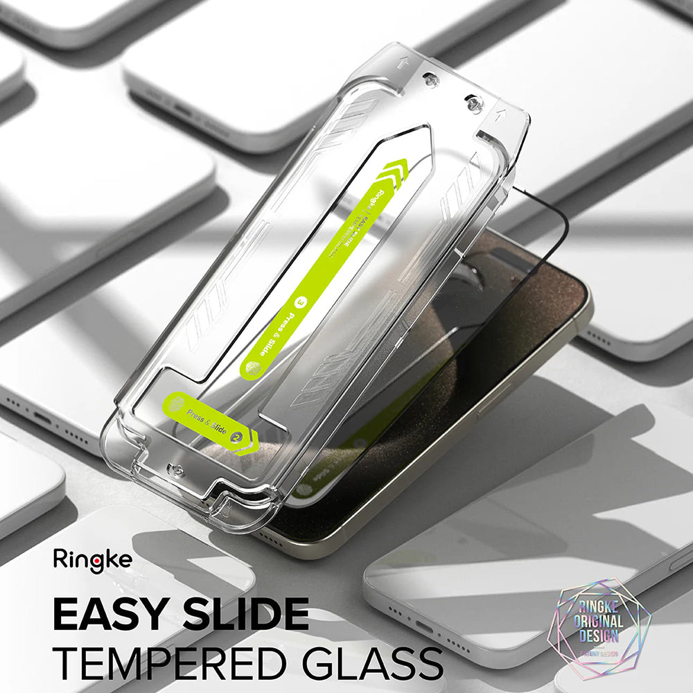 Ringke Easy Slide Screen Protector за Apple iPhone 16 Pro Max, пълно лепило, пълно лепило, комплект 2 броя, черен