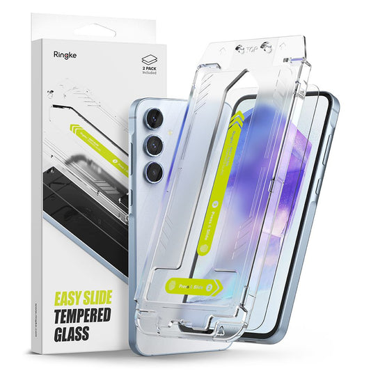 Ringke Easy Slide Screen Protector за Samsung Galaxy A55 5G A556, със стъклена защита, с пълно лепило, комплект 2 броя 