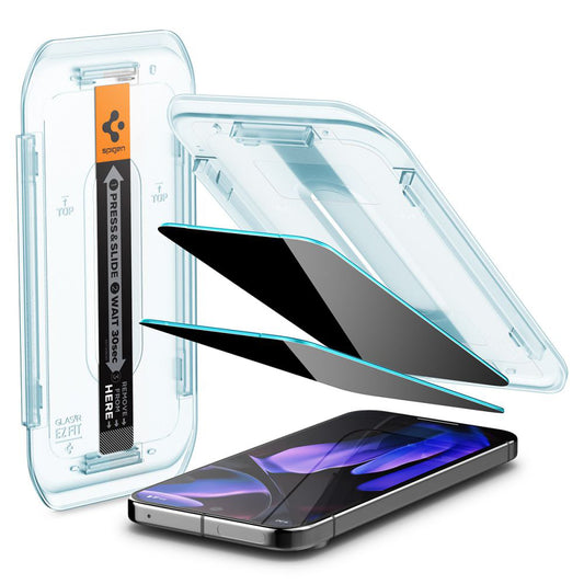 Протектор за екран Privacy Spigen GlastR EZ FIT за Google Pixel 9 / 9 Pro, закалено стъкло, пълно залепване, комплект от 2 броя