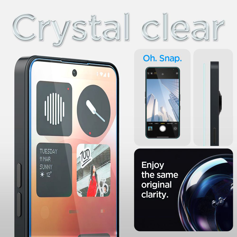 Защитно фолио Clear Spigen GlastR EZ FIT за Nothing Phone (3a) / Phone (3a) Pro, закалено стъкло, Full Glue AGL09429