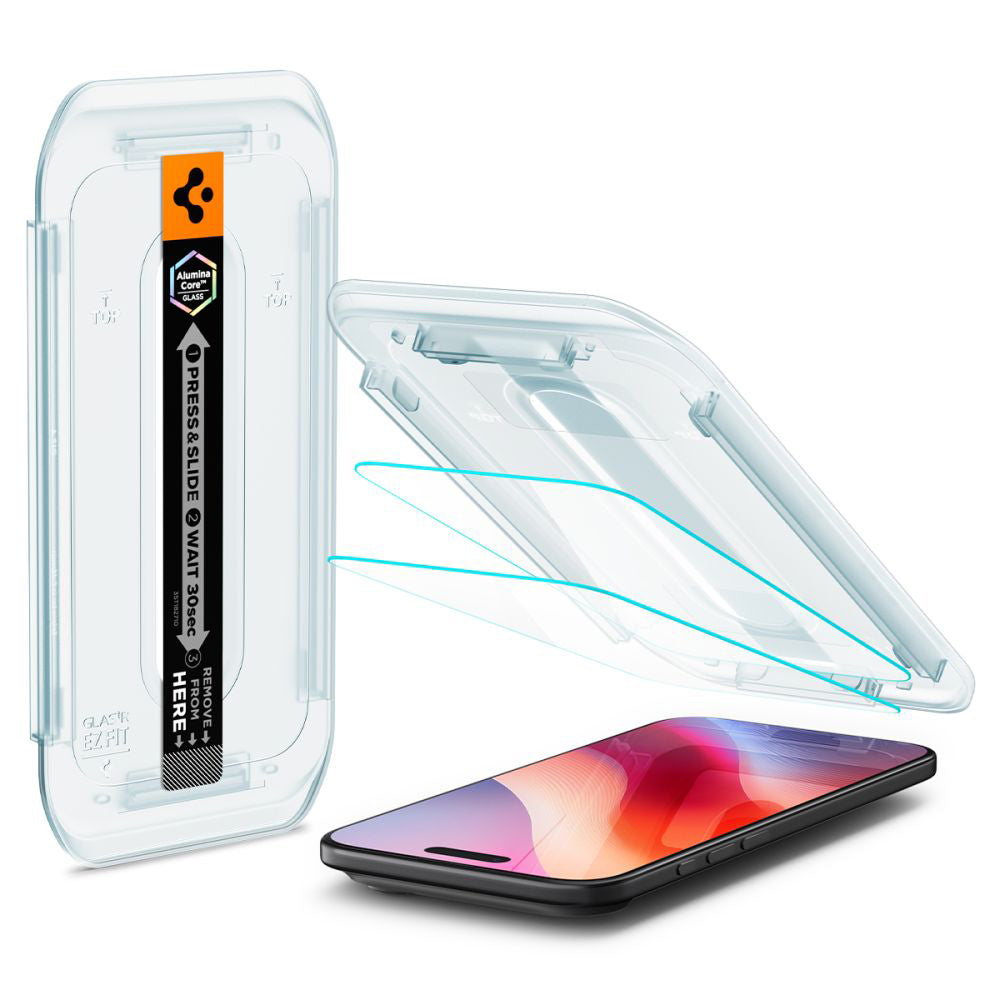 Защитно фолио за екран Spigen GlastR EZ FIT за Apple iPhone 17 Air, закалено стъкло, пълно залепване, комплект от 2 броя