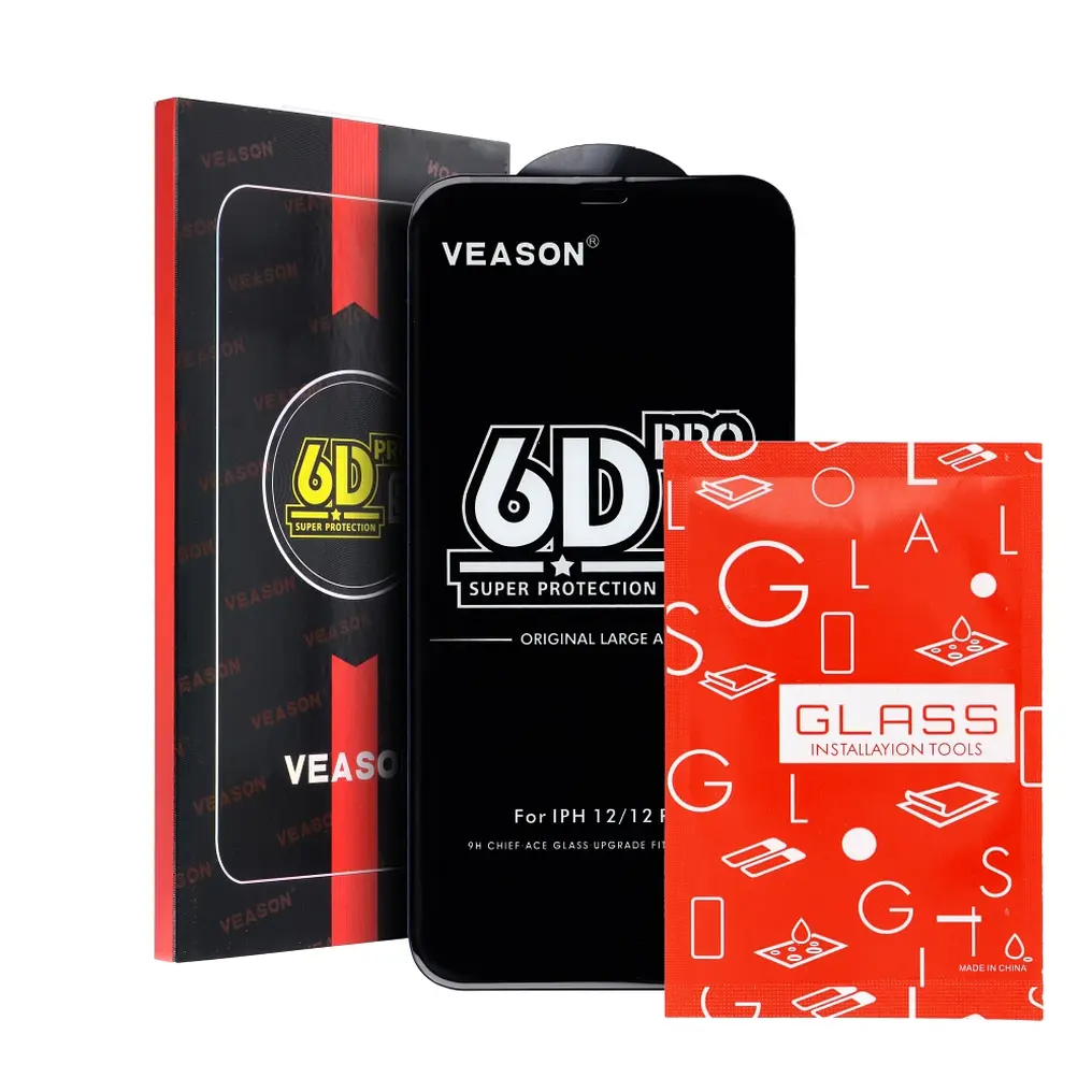 Протектор за екран Veason PRO за Apple iPhone 17 / 16 Pro, закалено стъкло, пълно залепване, 6D, черен