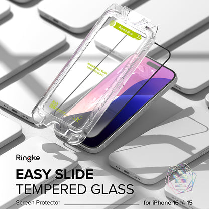 Ringke Easy Slide Screen Protector за Apple iPhone 15 Pro, пълно лепило, пълно лепило, комплект 2 броя, черен