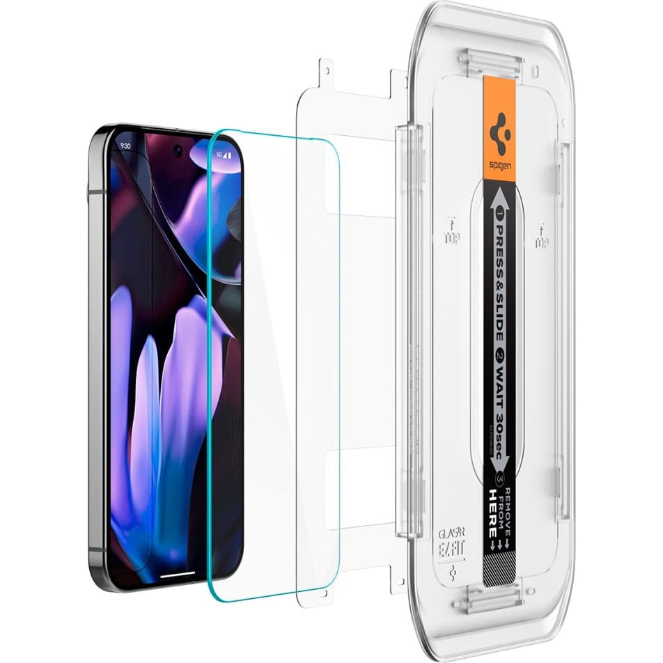 Фолио за защита на екрана Spigen GlastR EZ FIT за Google Pixel 9 Pro XL, закалено стъкло, пълно залепване, комплект от 2 броя