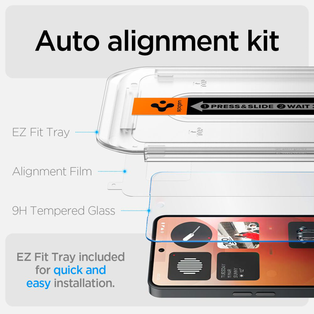 Защитно фолио Clear Spigen GlastR EZ FIT за Nothing Phone (3a) / Phone (3a) Pro, закалено стъкло, Full Glue AGL09429