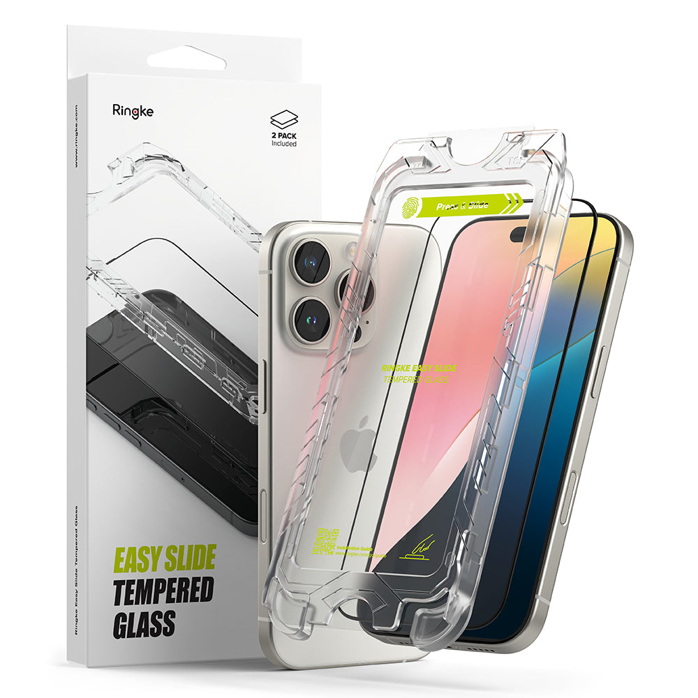 Ringke Easy Slide Screen Protector за Apple iPhone 16 Pro Max, пълно лепило, пълно лепило, комплект 2 броя, черен