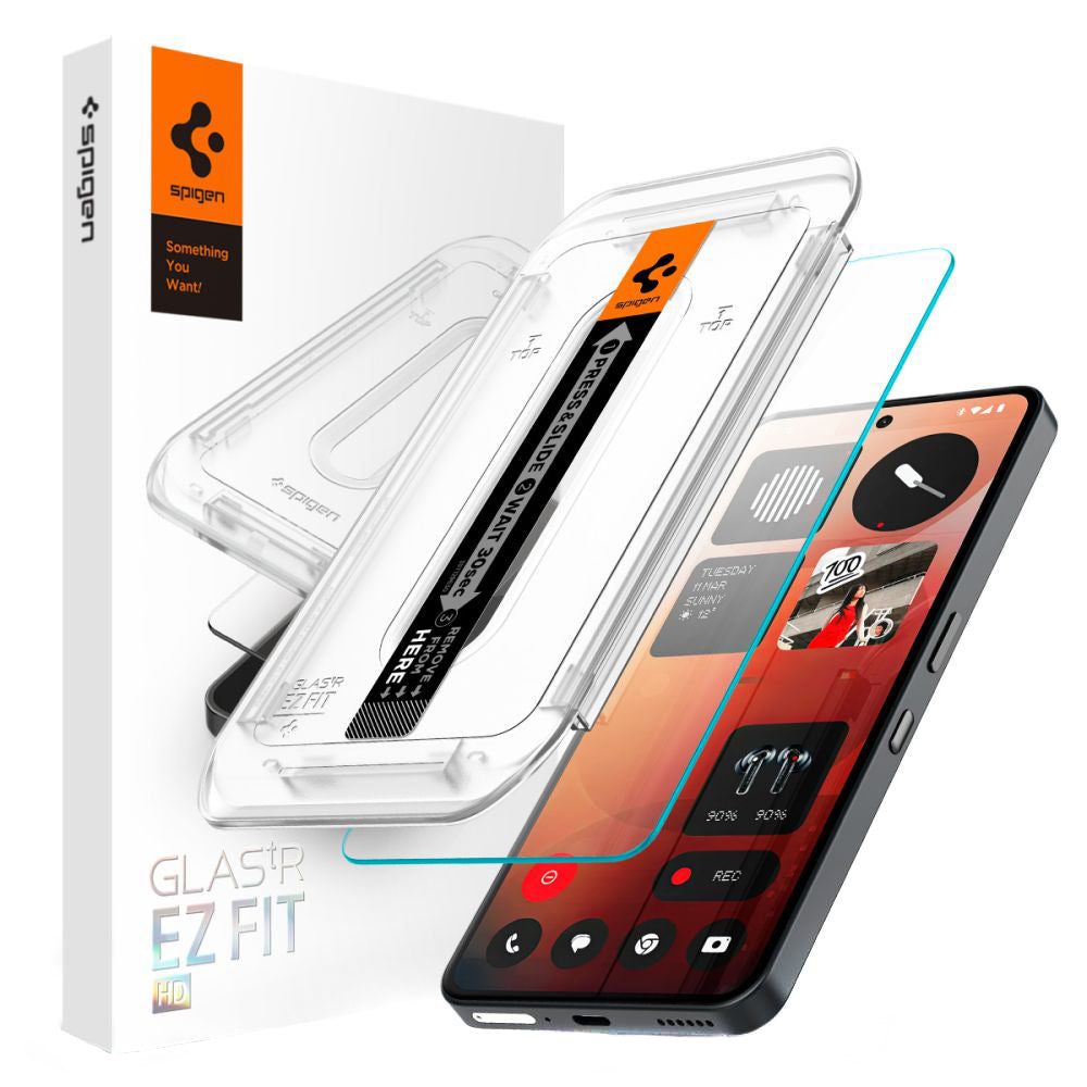 Защитно фолио Clear Spigen GlastR EZ FIT за Nothing Phone (3a) / Phone (3a) Pro, закалено стъкло, Full Glue AGL09429