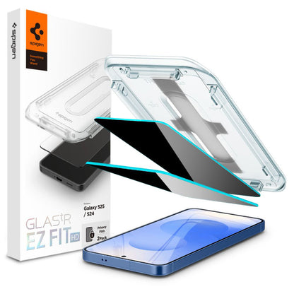 Протектор за екран Privacy Spigen GlastR EZ FIT HD за Samsung Galaxy S25 S931 / S24 S921, закалено стъкло, пълно залепване, комплект 2 броя