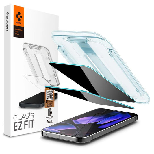 Протектор за екран Privacy Spigen GlastR EZ FIT за Google Pixel 9 Pro XL, закалено стъкло, пълно залепване, комплект 2 броя AGL09313