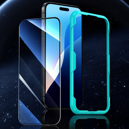 Защитно фолио ESR за екран на Apple iPhone 16 / 15, закалено стъкло, пълно залепване, комплект от 2 броя, черно.