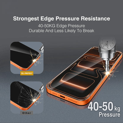 Протектор за екран Tel Protect 10X HD DLC Diamond Coating за Apple iPhone 17 / 16 Pro, закалено стъкло, Full Glue, черен