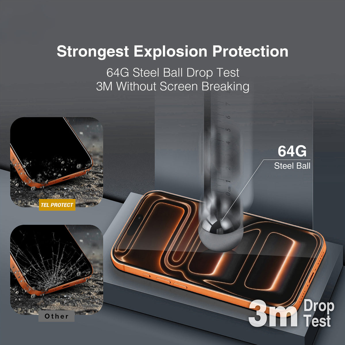 Протектор за екран Tel Protect 10X HD DLC Diamond Coating за Apple iPhone 17 / 16 Pro, закалено стъкло, Full Glue, черен