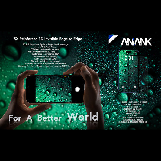 Защитно фолио Anank 5X Reinforced Invisible за Apple iPhone 17 Pro, закалено стъкло, Full Glue, 3D, черно