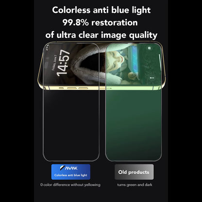 Протектор за екран Anti Blue Light Anank за Apple iPhone 15, закалено стъкло, пълно залепване, 2.5D, черен