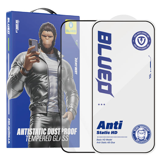 Протектор за екран Blueo Anti-Static HD за Apple iPhone 18 Pro Max / 17 Pro Max / 16 Pro Max, закалено стъкло, пълно залепване, черен