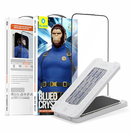 Протектор за екран Blueo Crystal Anti-Scratch Applicator за Apple iPhone 15 Pro Max, закалено стъкло, пълно залепване, черен