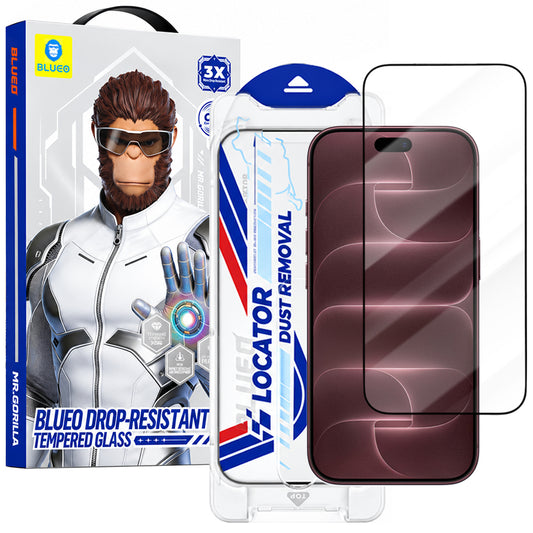 Протектор за екран Blueo Drop Resistant Applicator Pro за Apple iPhone 18 Pro Max / 17 Pro Max, закалено стъкло, Full Glue, черен