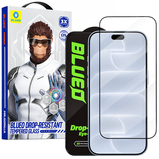 Протектор за екран Blueo Drop Resistant за Apple iPhone 18 Pro / 17 Pro / 17 / 16 Pro, закалено стъкло, Full Glue, черен