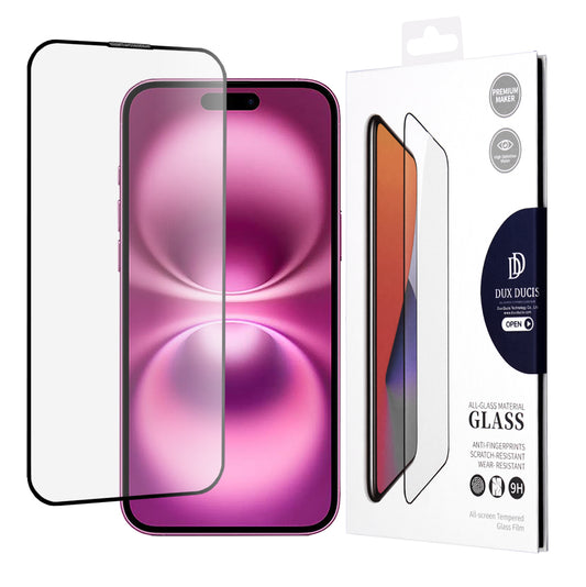 Протектор за екран DUX DUCIS за Apple iPhone 16 Plus, закалено стъкло, Edge Glue, черен