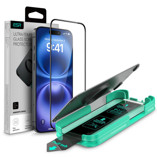 Защитно фолио ESR Armorite за екран на Apple iPhone 16 Plus / 15 Plus, закалено стъкло, пълно залепване, черно